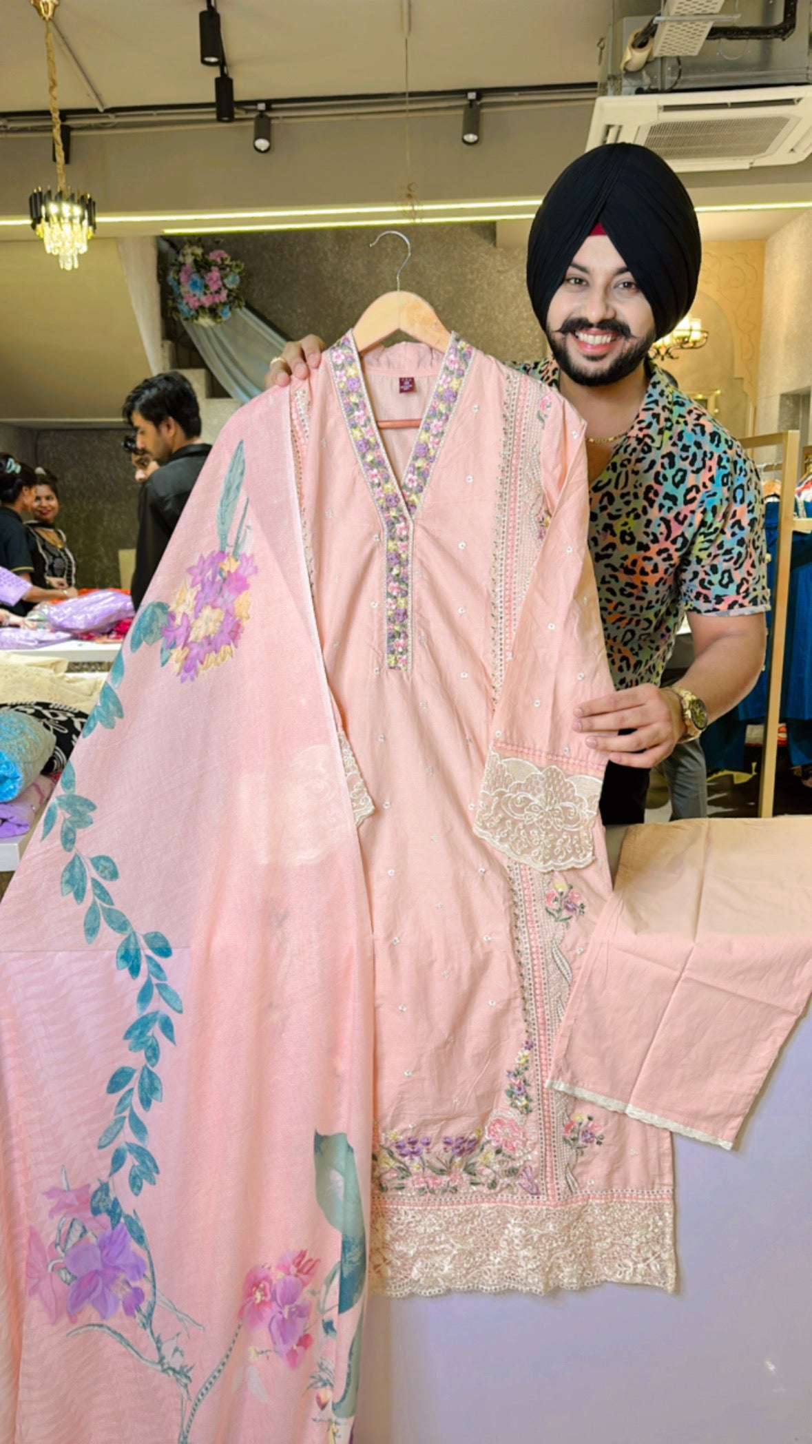 Peach Pure Cotton Heavy embroidered Summerish Straight Suit with Mal Mal Duppata