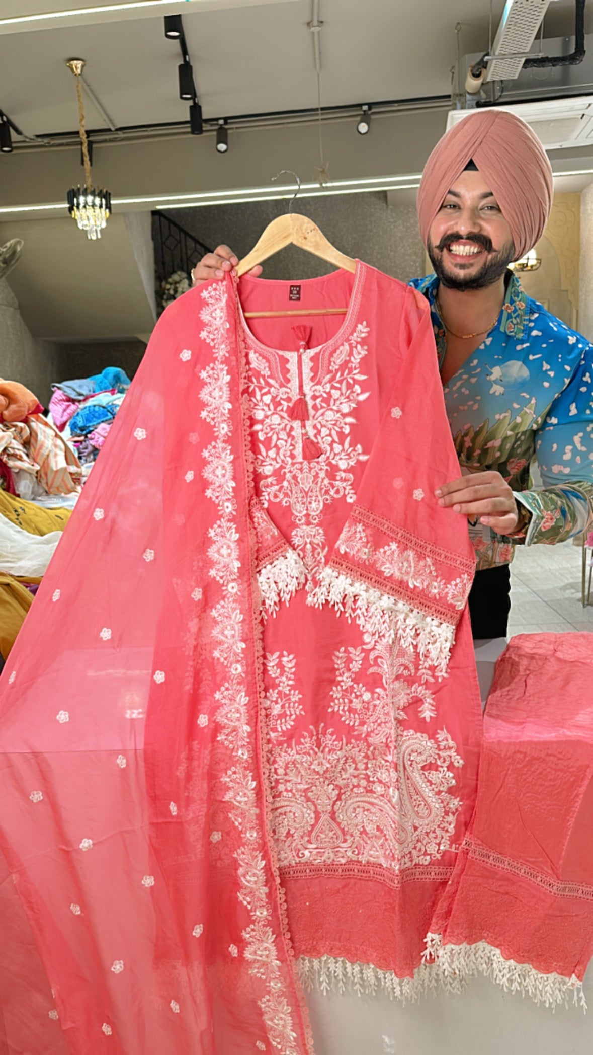 Gajri Organza Pakistani Fully Embroidered Suit with Embroidered Duppata