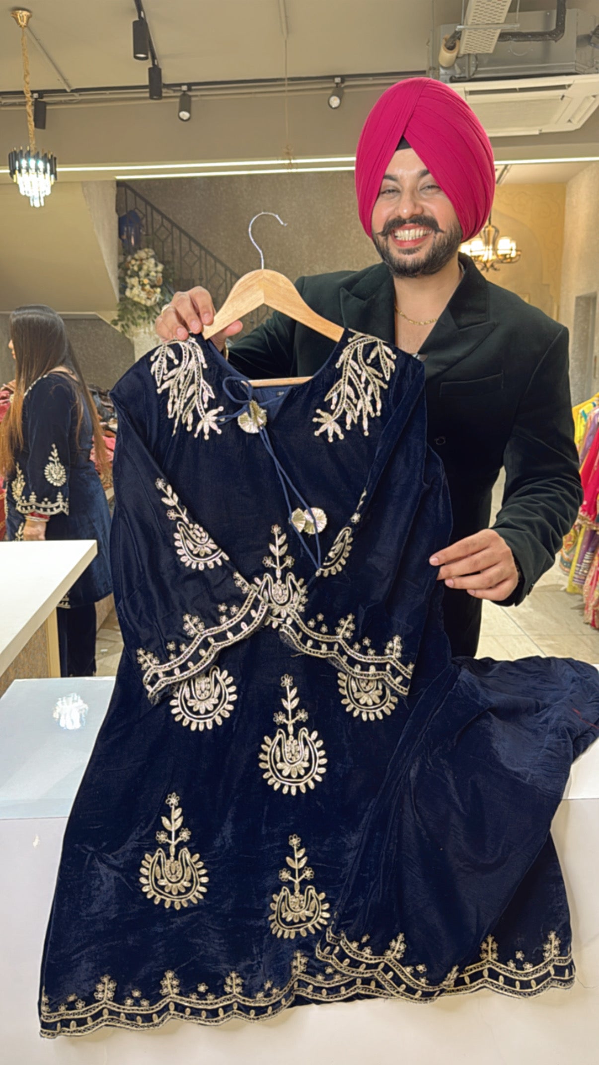 Navy Blue premium Velvet heavy Gotta Embroidered Pakistani Coord set