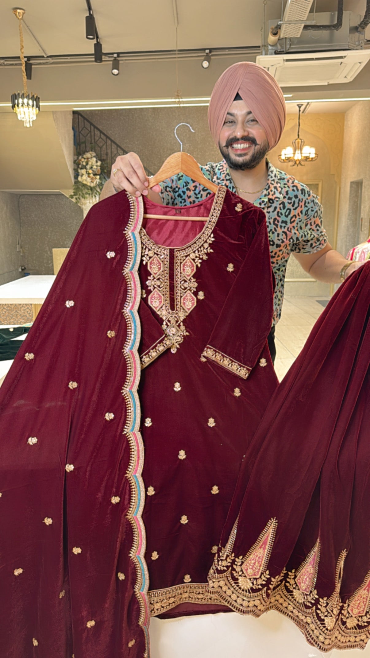 Maroon Heavy Velvet Fully EmbroideredFull Flair Azaaro suit