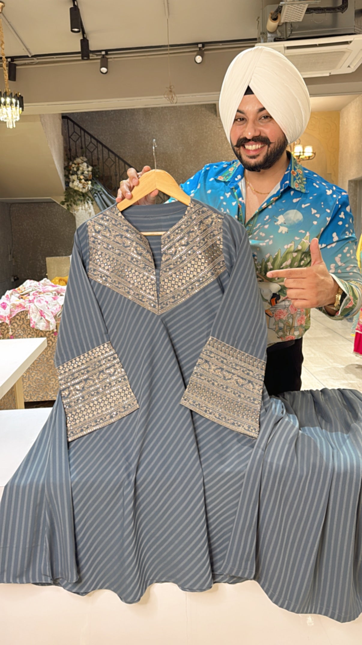 Light Blue Imported Fabric Paplum Coord set with Beautiful Embroidery Work on neck & bell Sleeves