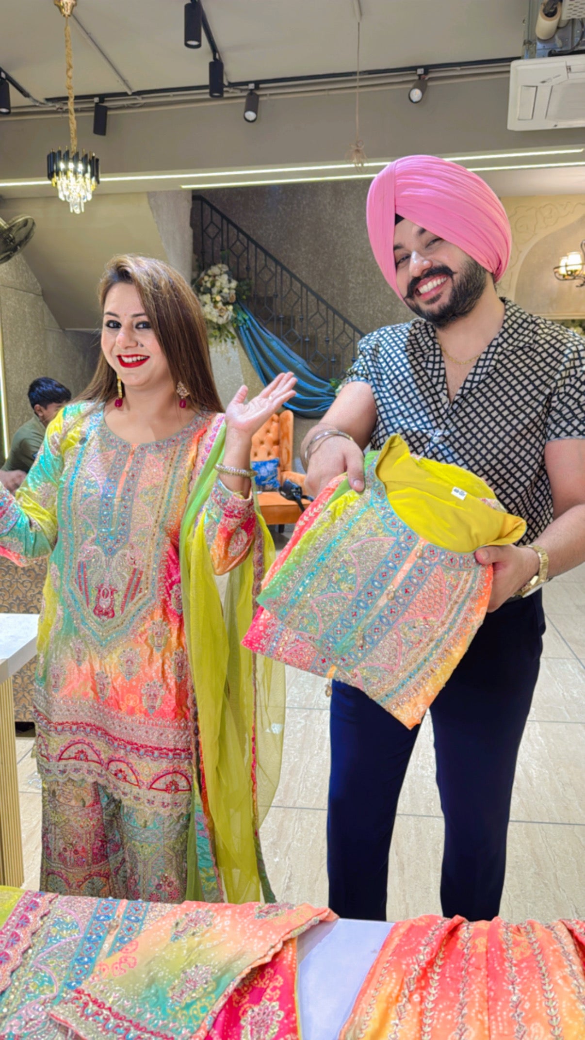 Vibrant Multicolored Creoe Heavy embroidered Sharara Suit with Net Duppata