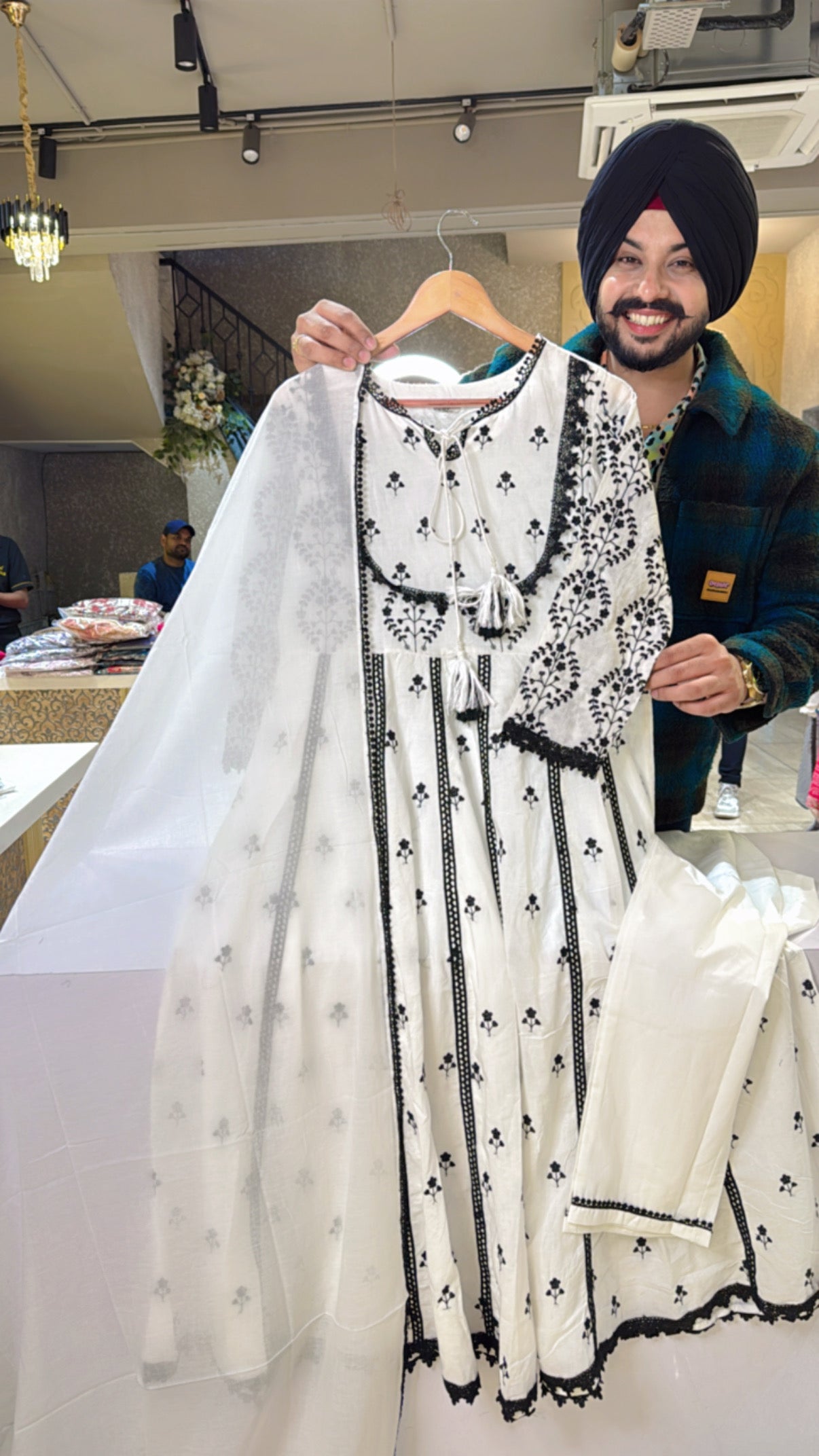 Moon White Pure Mal Cotton Fully Embroidered Anarkali Suit with Mal Cotton Duppata