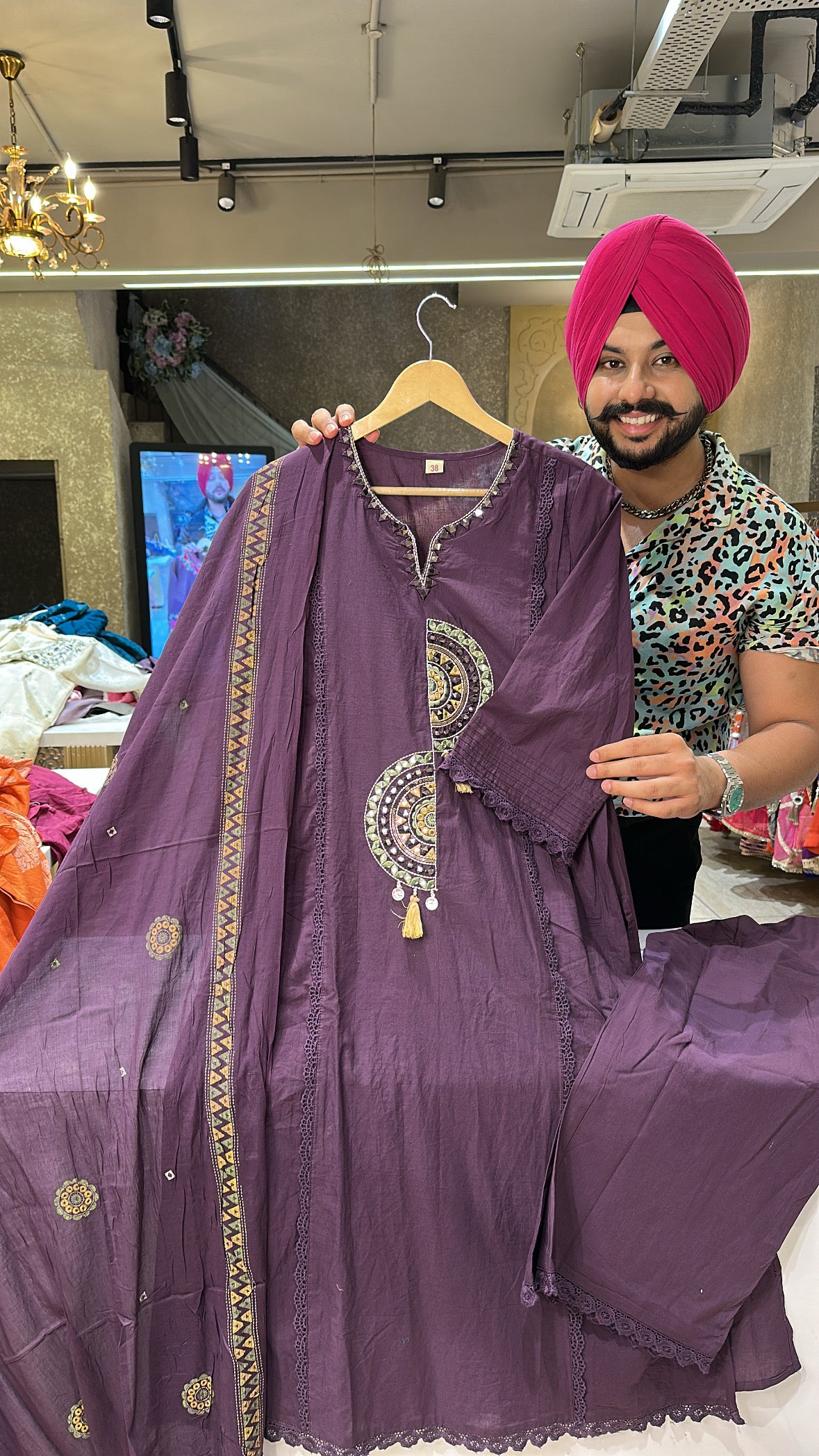 Purple Pure Cotton Office Wear Embroidered Suit with Beautiful Duppata