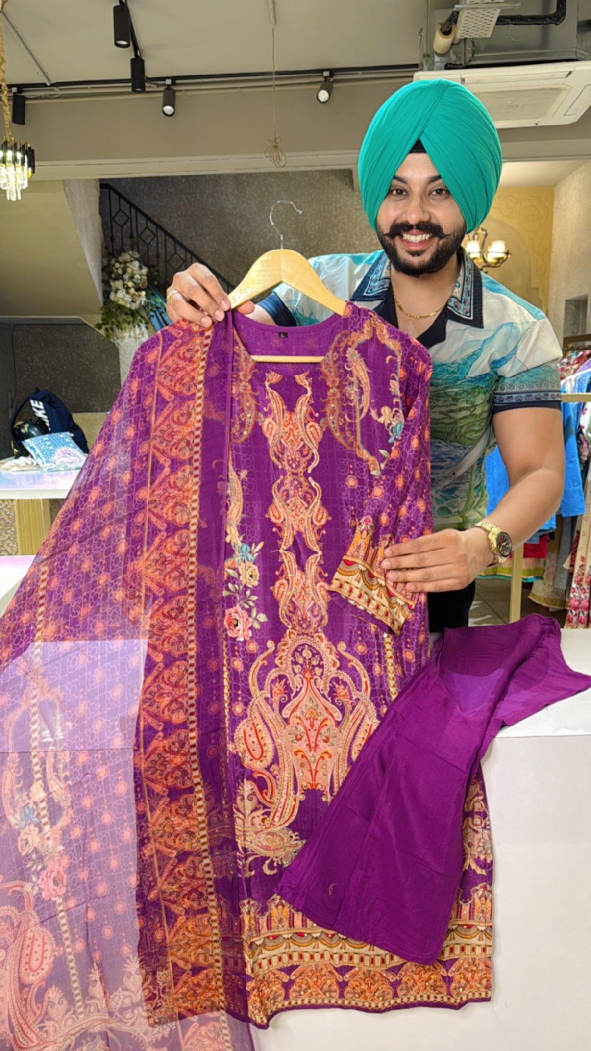 Purple Crepe Embroidered Straight Suit with Beautiful Chiffon Duppata