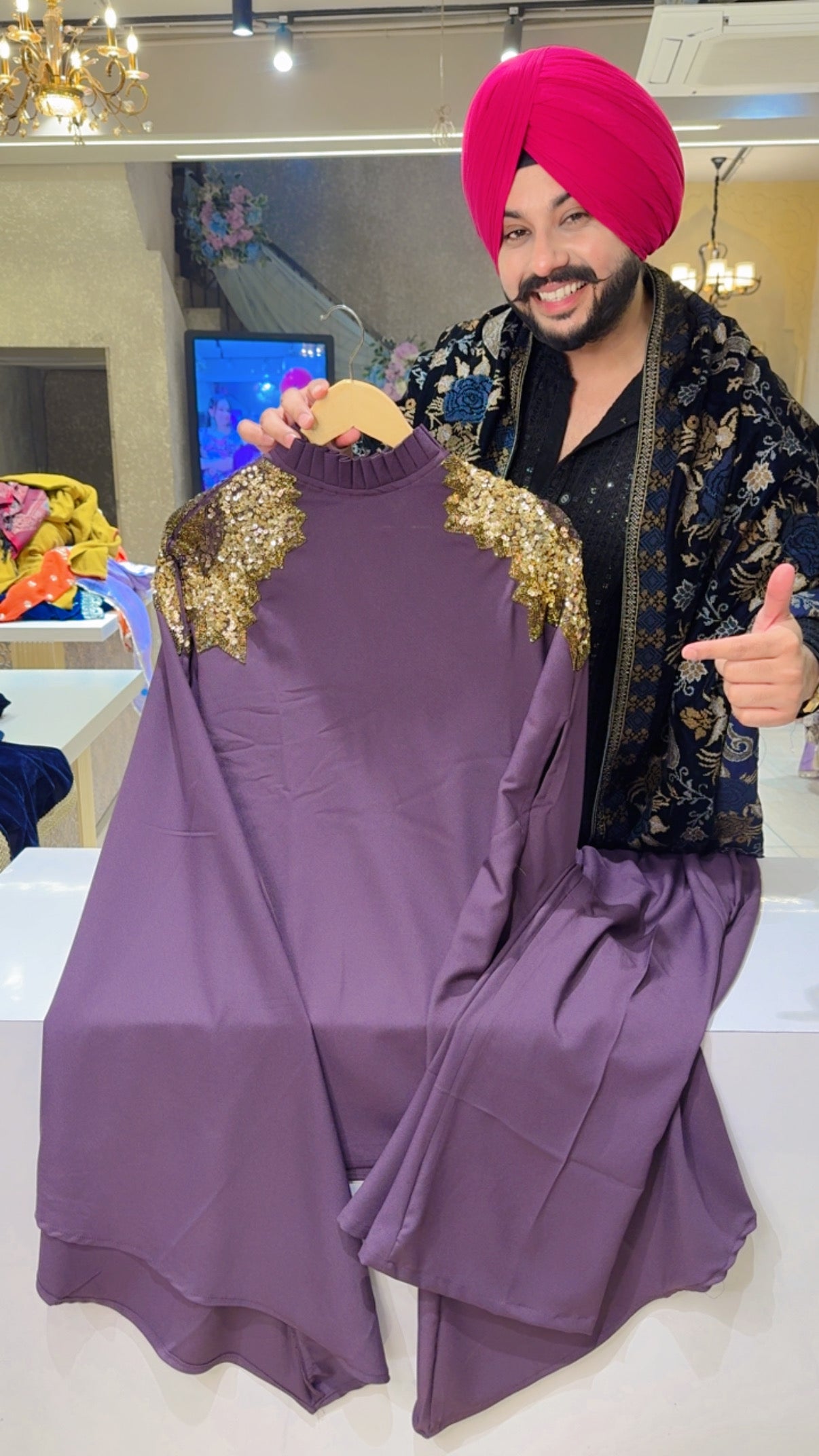 Wine Imported Fabric Designer Butterfly Coordset with Beautiful Hand Sequins work on Shoulders