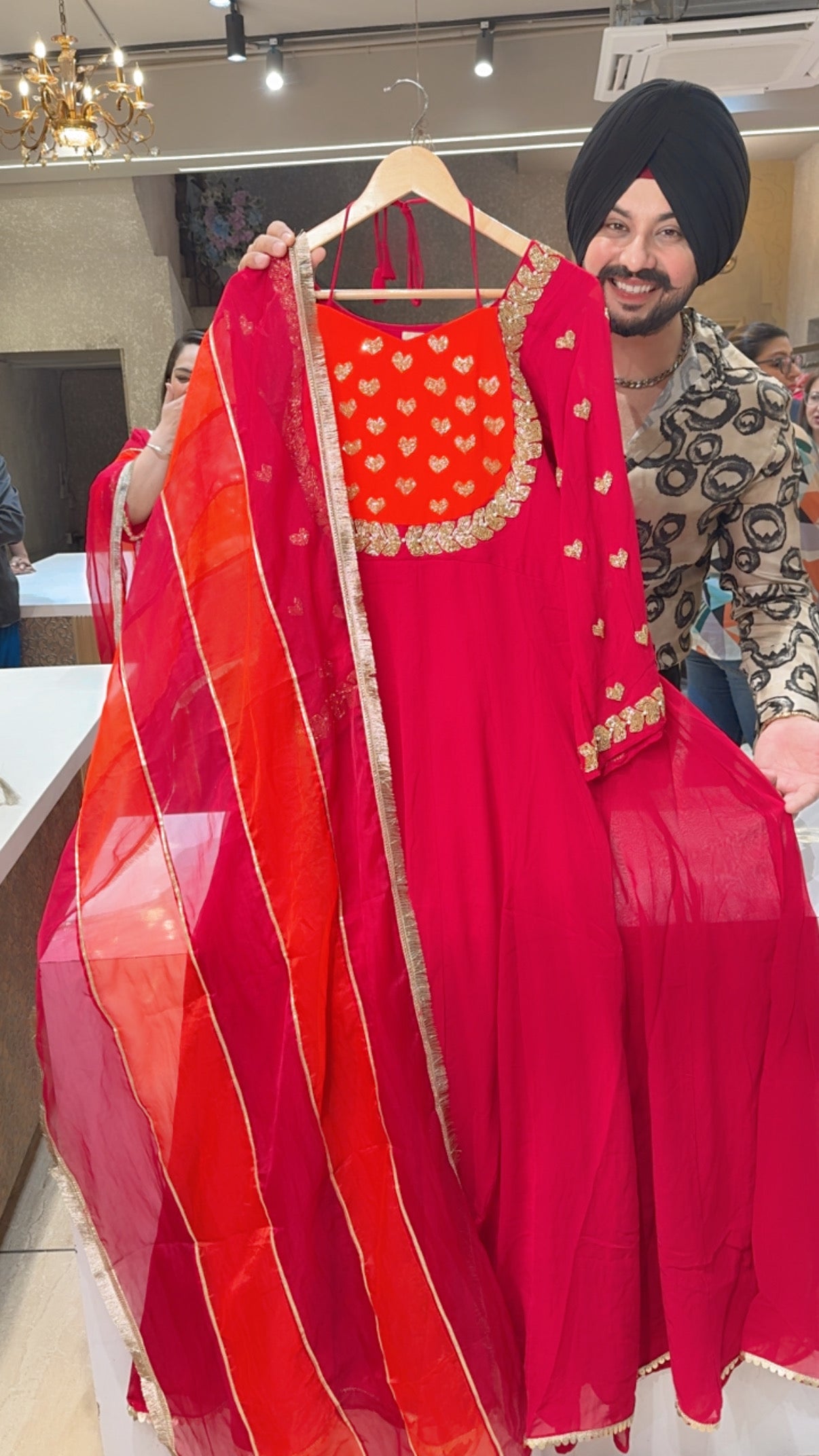 Rani Pink Georgette Hand embroidered Party wear Anarkali Gown with Beautiful Organza Duppata