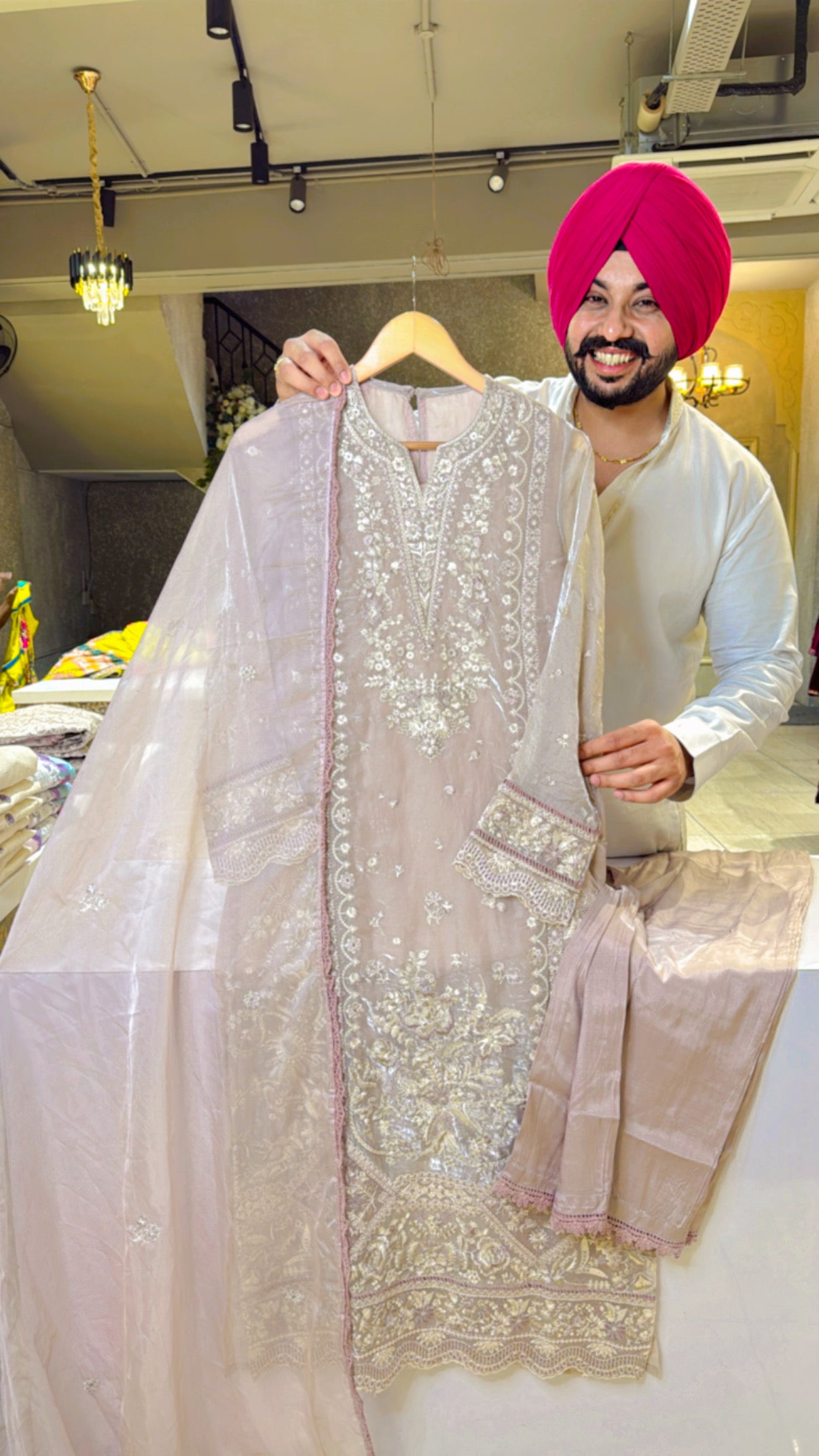 Nude Colour Crush Organza Heavy Embroidered Pakistani Suit with Beautiful Organza Duppata