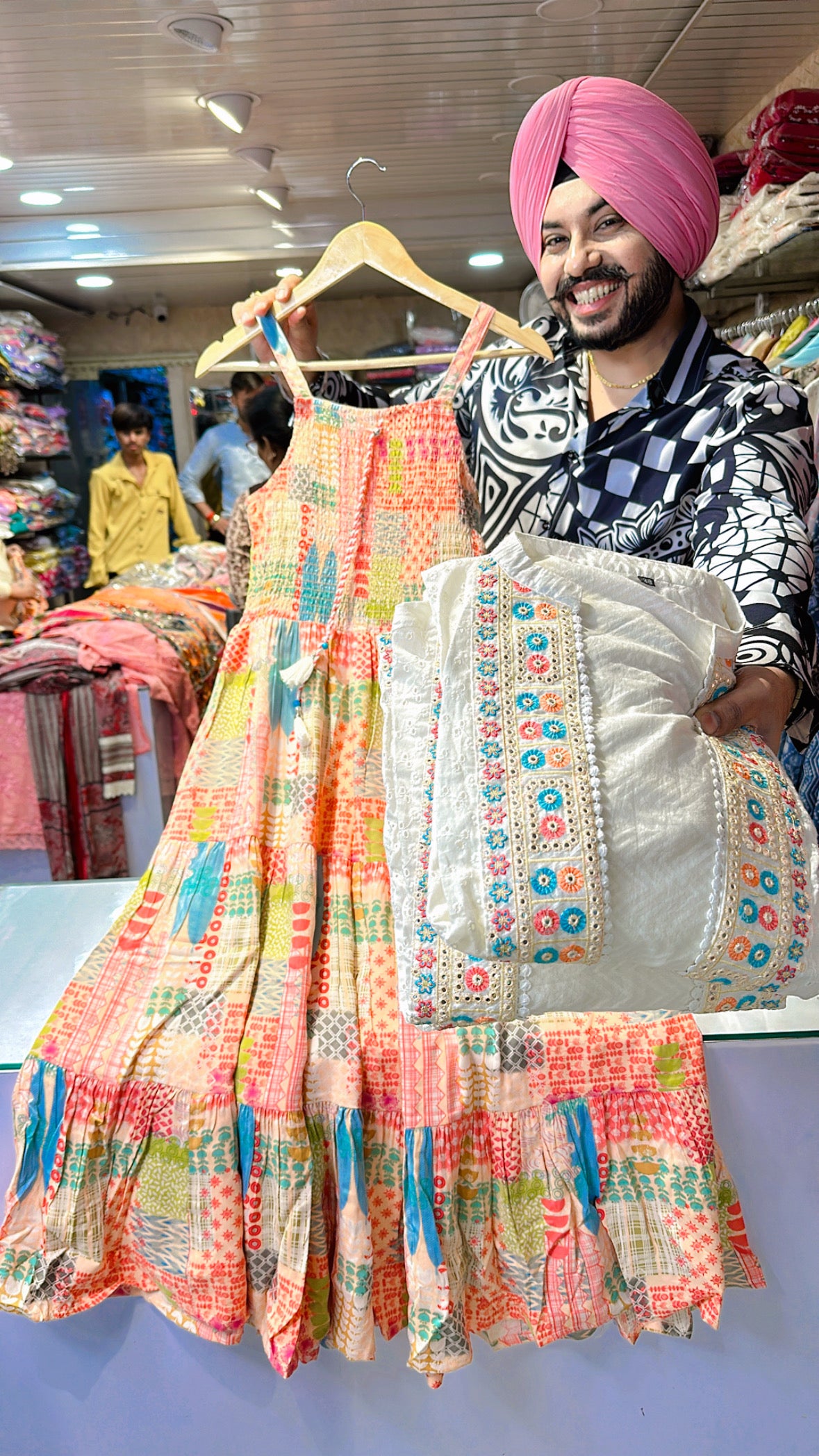 Rayon printed Indowestern Dress with Beautiful Off white embroidered Shrug
