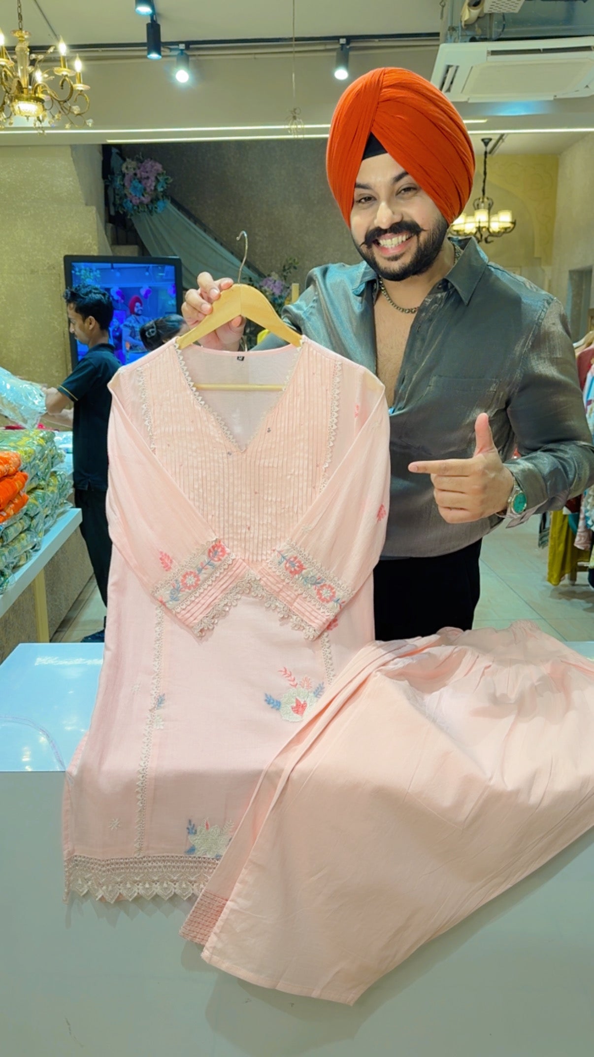 Baby Pink Mal Cotton Embroidered Semi Formal Coord set