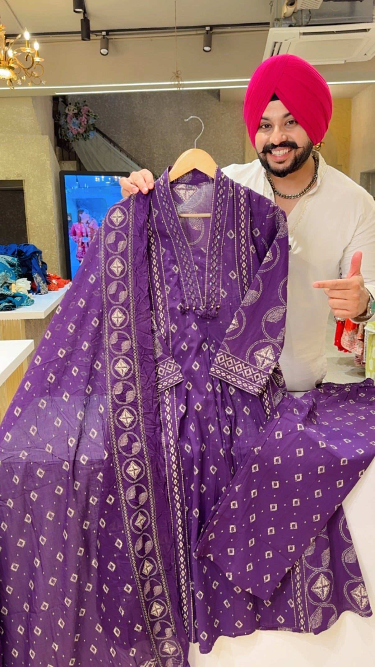 Purple Pure Cotton Office Wear Suit with Sleek Hand embroidery Work On neck