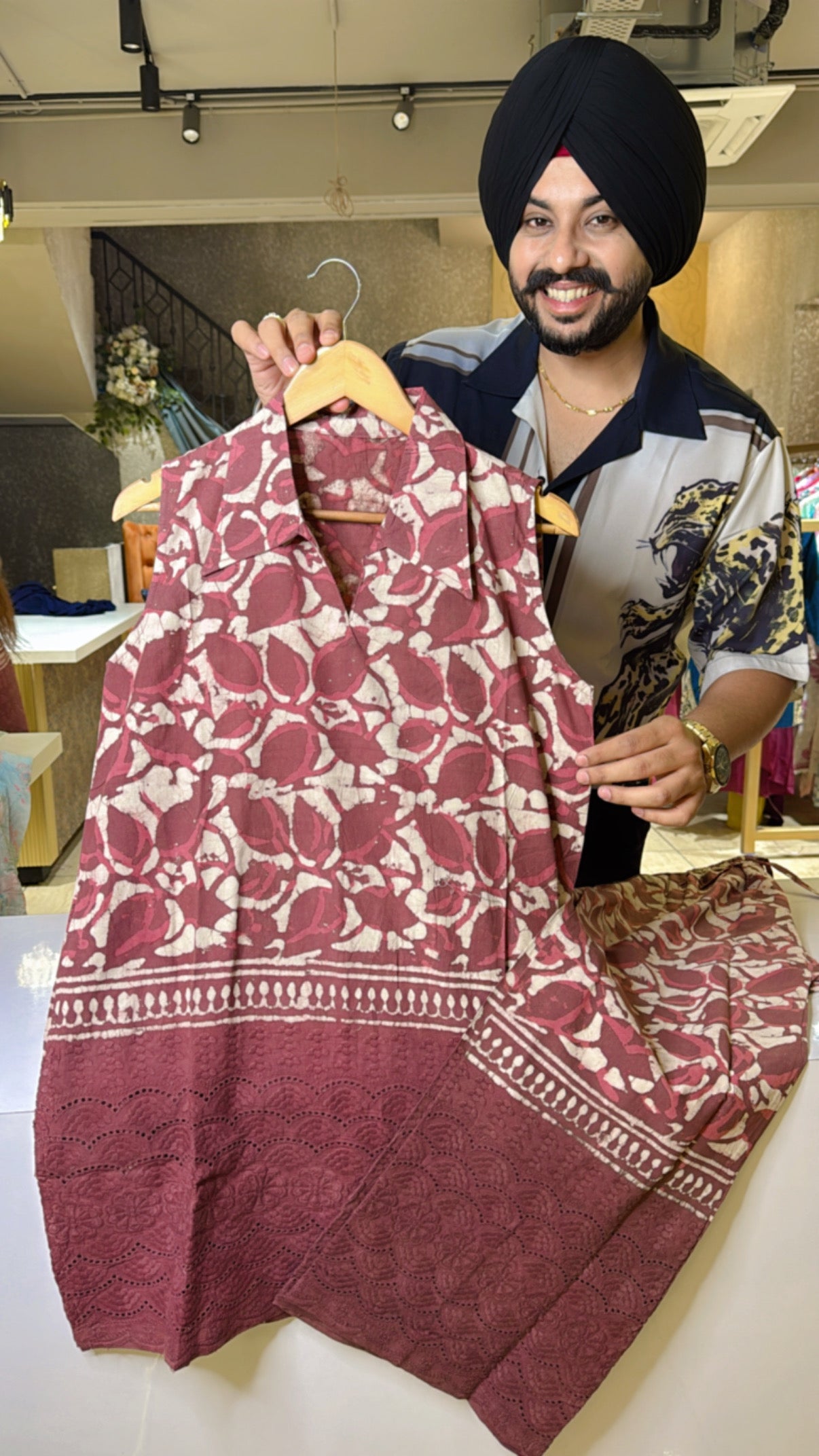 Onion Pure Cotton Collar neck Cut Sleeves Coord set with Beautiful Shifli work on it