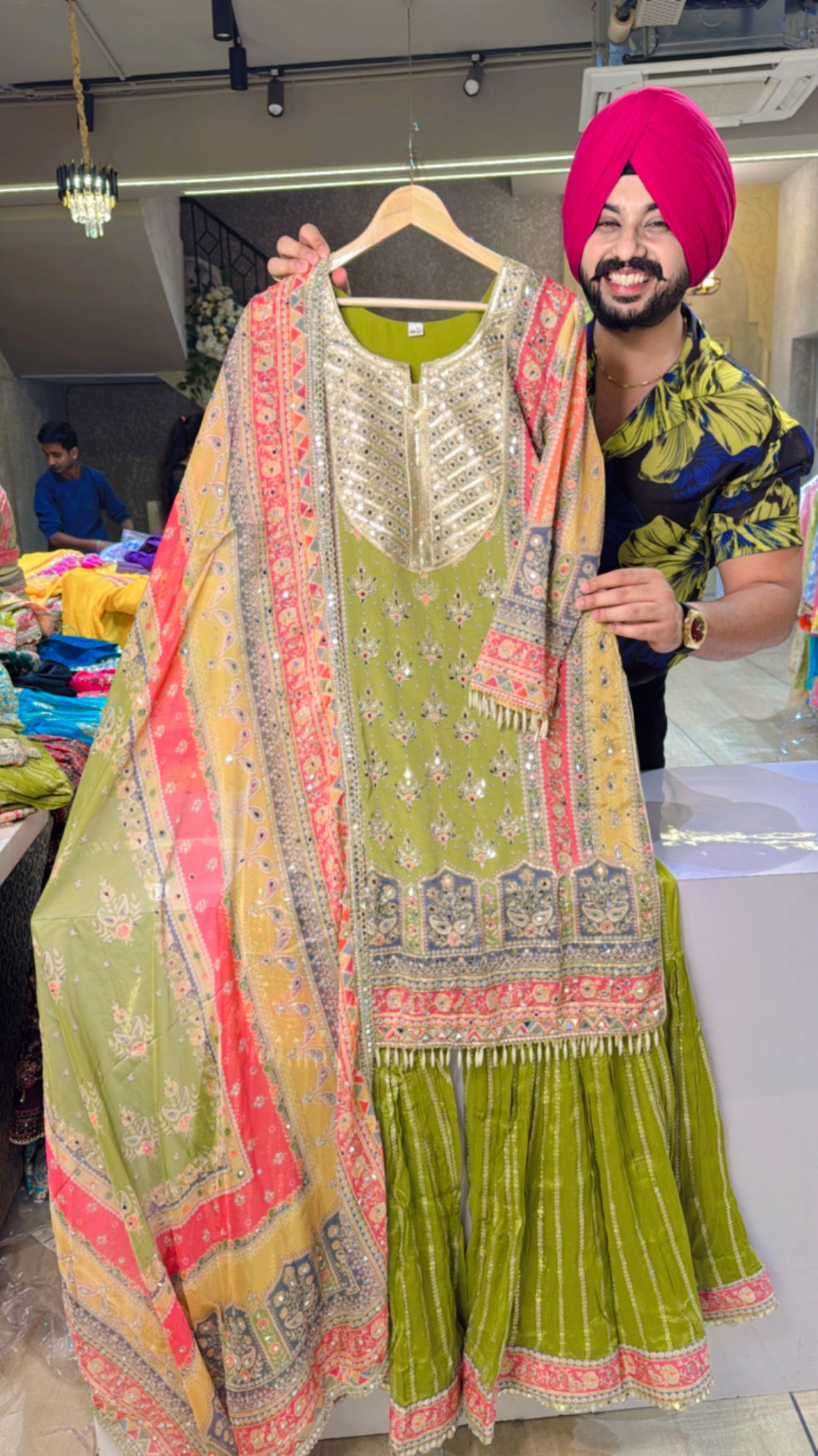 Green Chinon Heavy Embroidered & mirror Pasting
Garara Set with beautiful Duppata