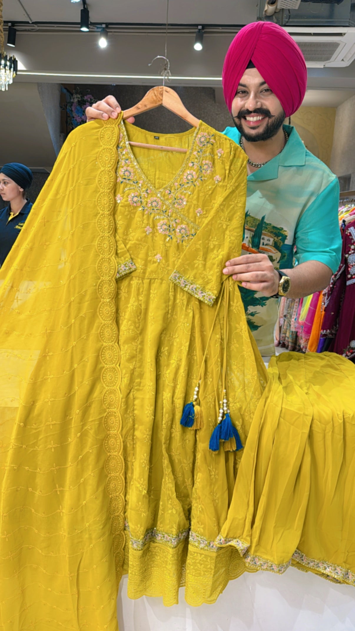 Georgette Angrakha Fully embroidered Anarkali Suit with Stylish Sharara & embroidered Duppata