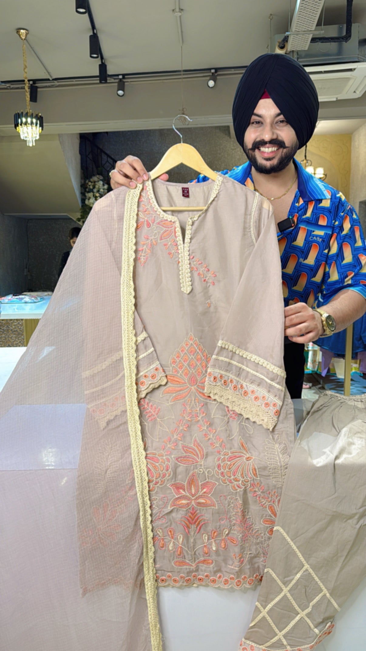 Nude Colour Soft Organza Heavy embroidered Indowestern Pakistani Suit with designer Pants
