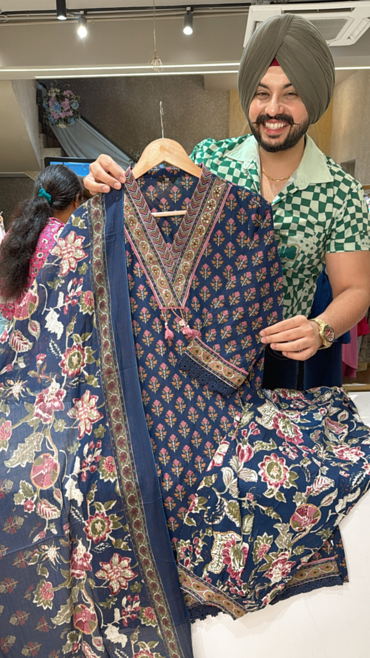 Blue Pure Cotton Indowestern Pathani Suit with Beautiful Duppata