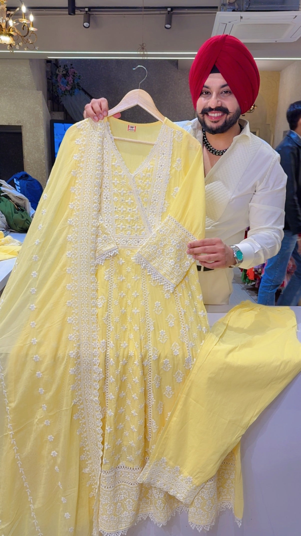 Lemon Yellow Mal Cotton Full Flair Fully Embroidered Summerish Anarkali Suit with Beautiful Duppata