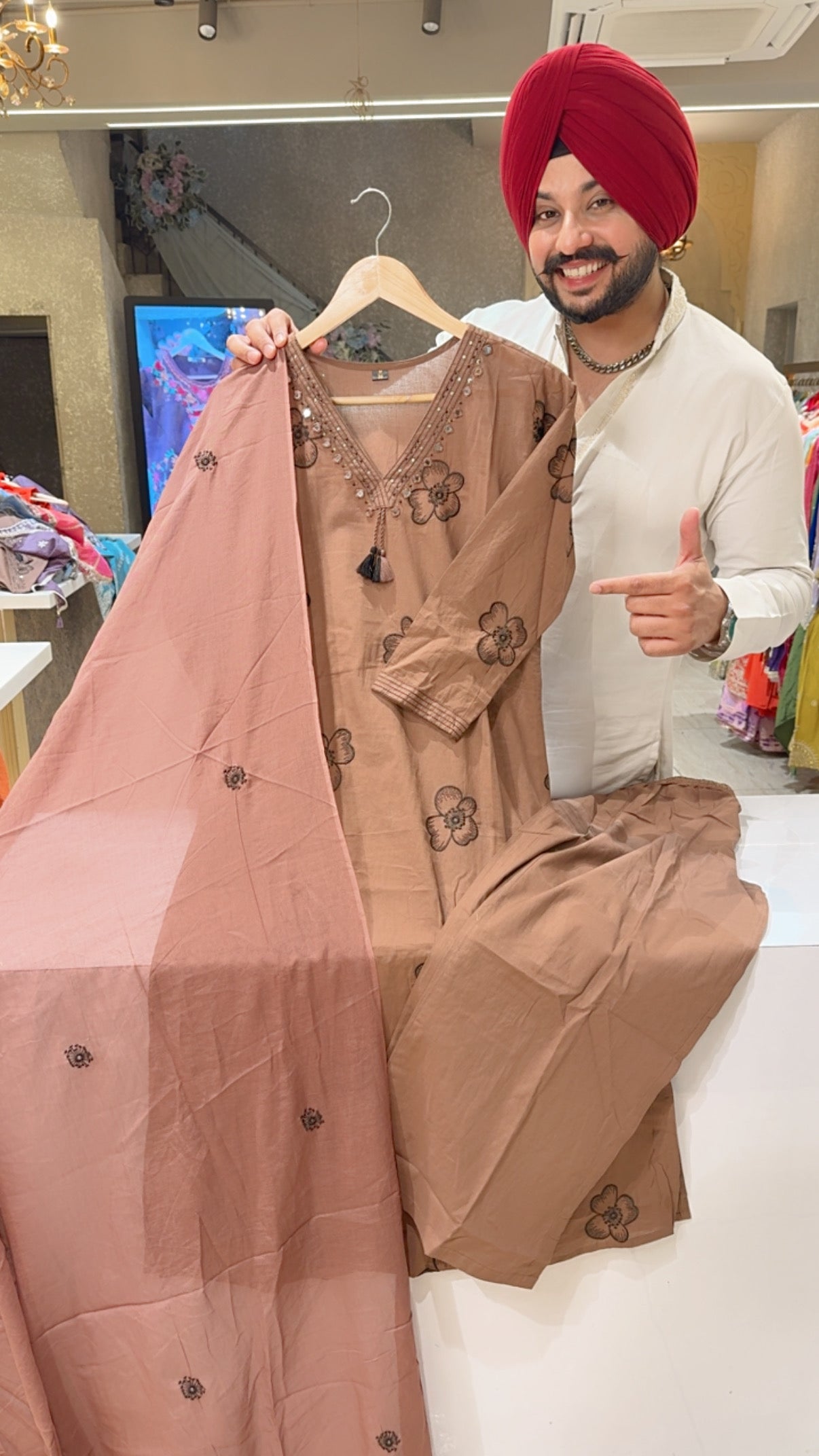 Cheeku Colour pure Cotton Fully Floral Embroidered Semiformal Straight Suit with contrast Mal Cotton Duppata