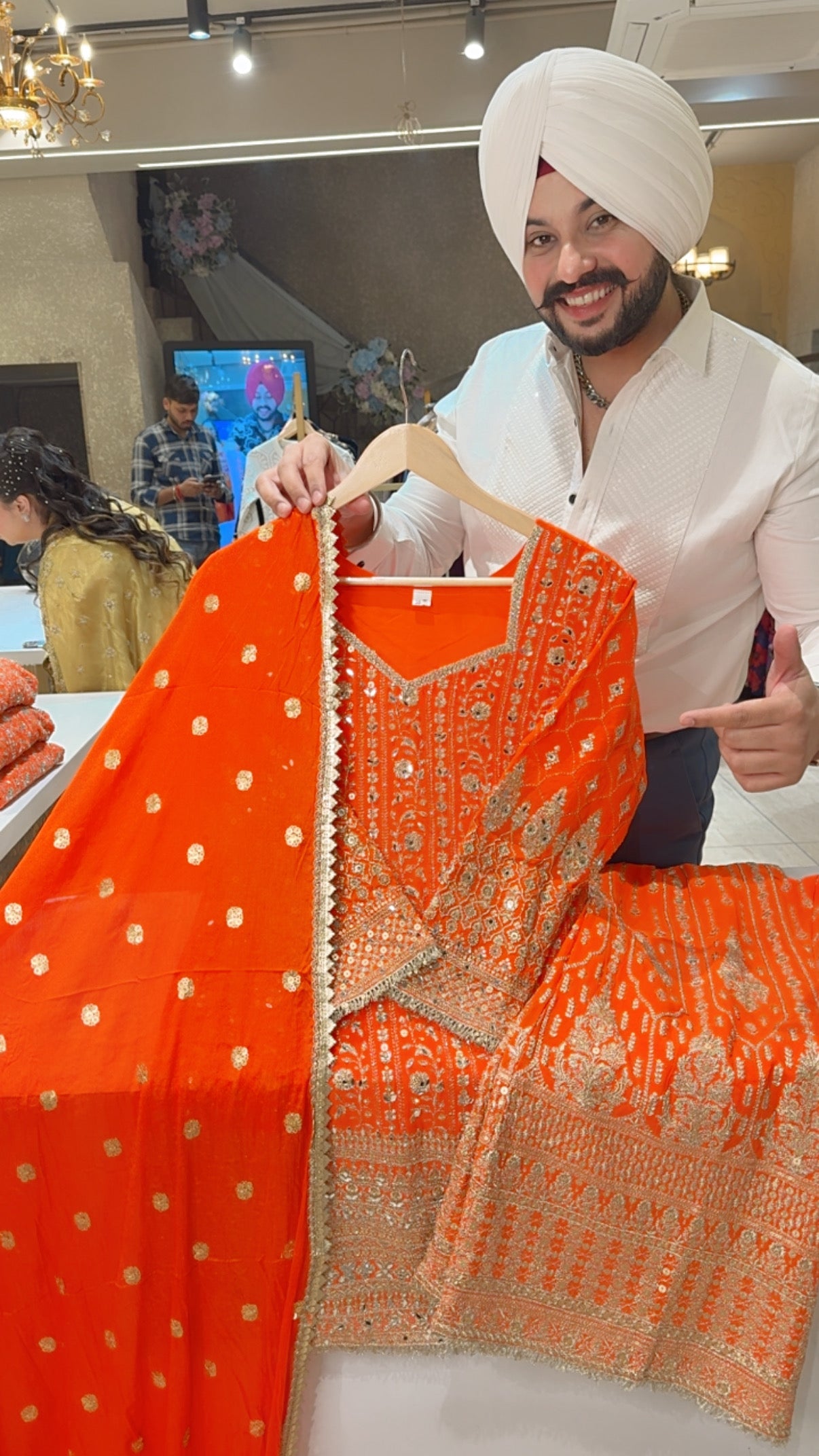 Orange karwachauth Special Georgette Fully Heavy embroidered Bell Bottom Suit