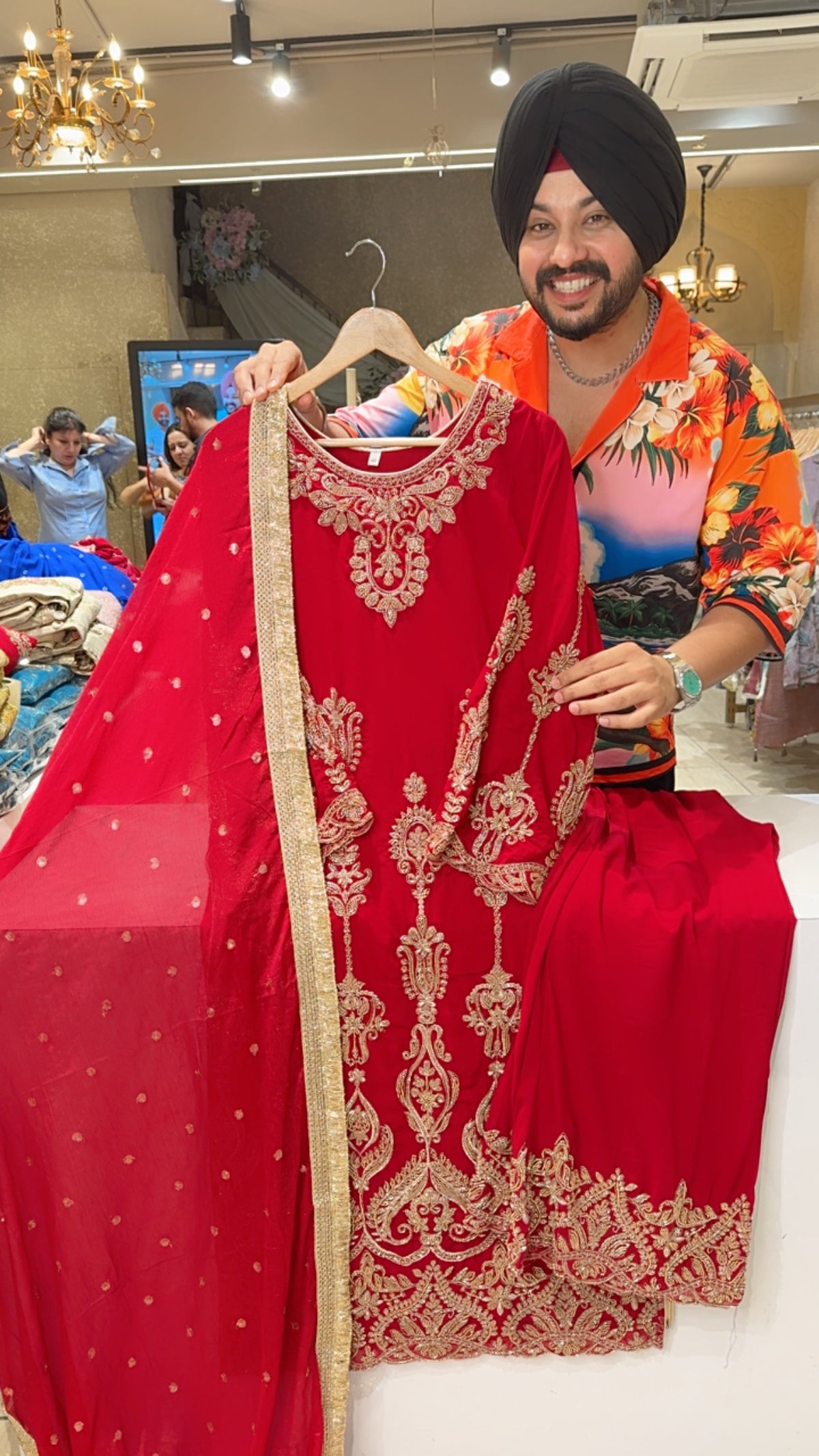 Red Georgette Fully Hand Embroidered Wedding Wear Heavy Suit
