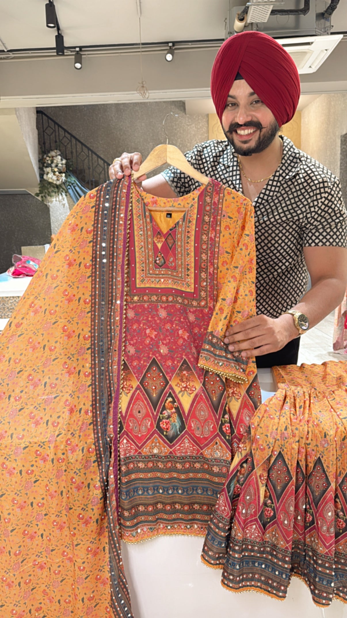 Yellow Heavy Crepe Full Flair Garara Suit with beautiful Duppata