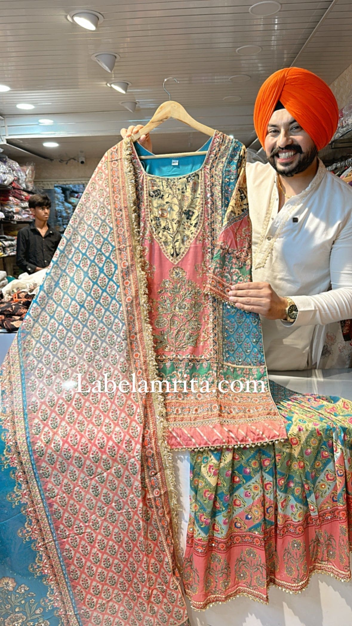 Multi coloured Pure Crepe Heavy Garara Set with beautiful work all over