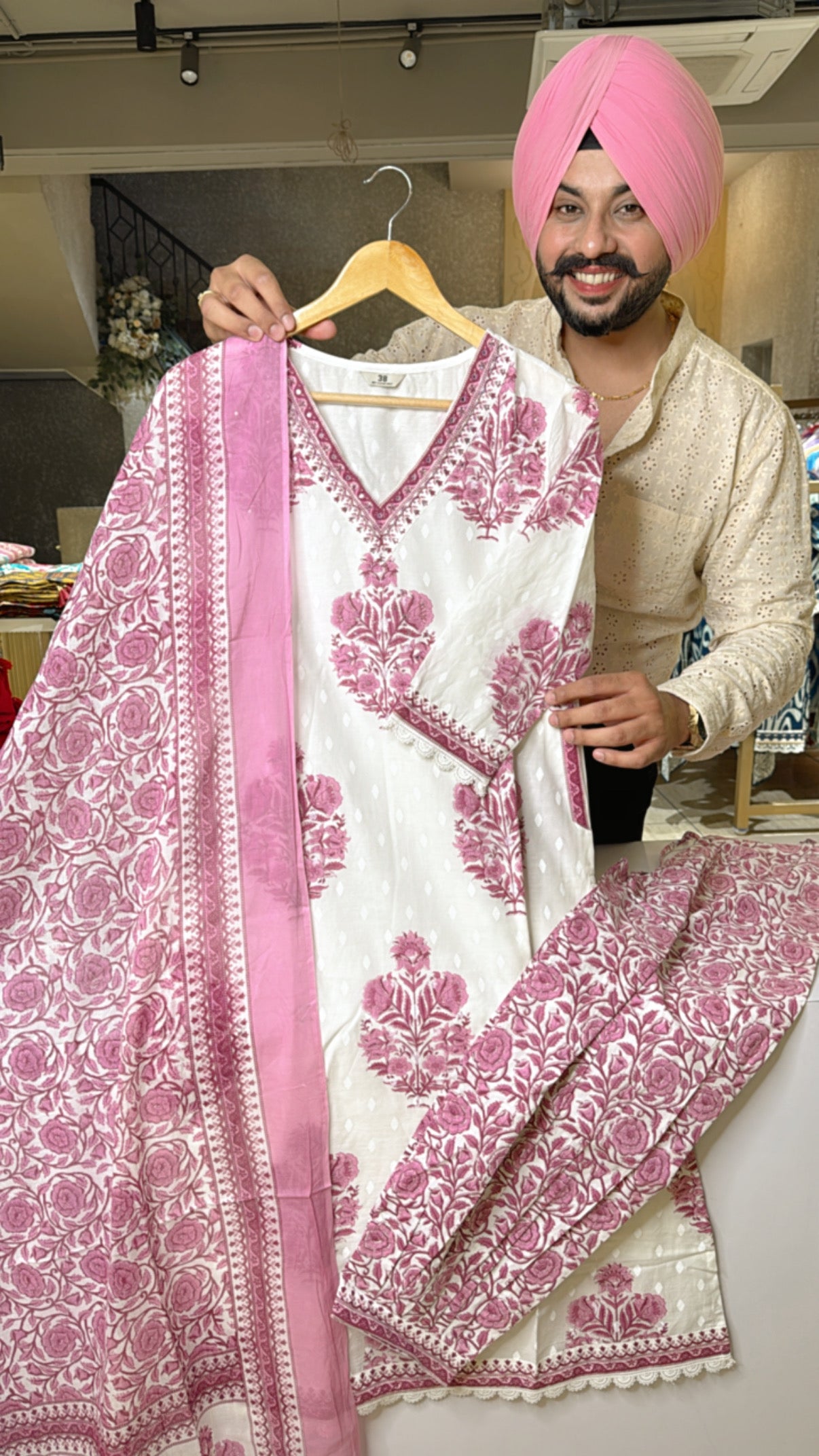 Moon White lilac Pure Cotton Summerish office Wear Pathani Suit
