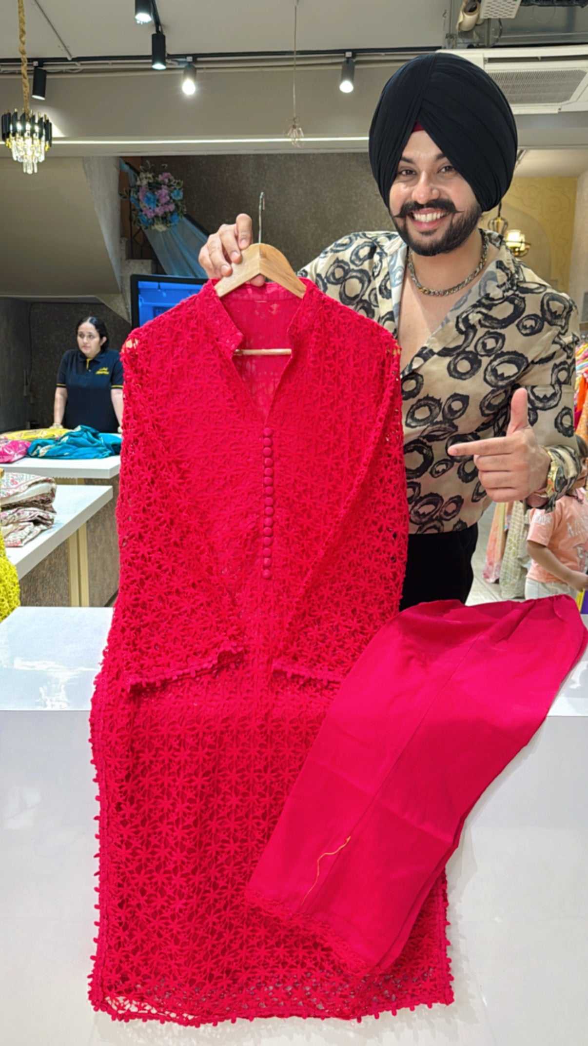 Hot pink Crochet Lace Heavy Long Length Coord sets