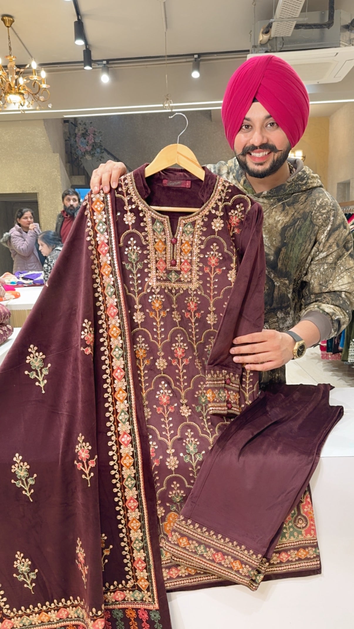 Premium Strechable velvet Heavy embroidered Party wear Straight Suit with Beautiful Duppa