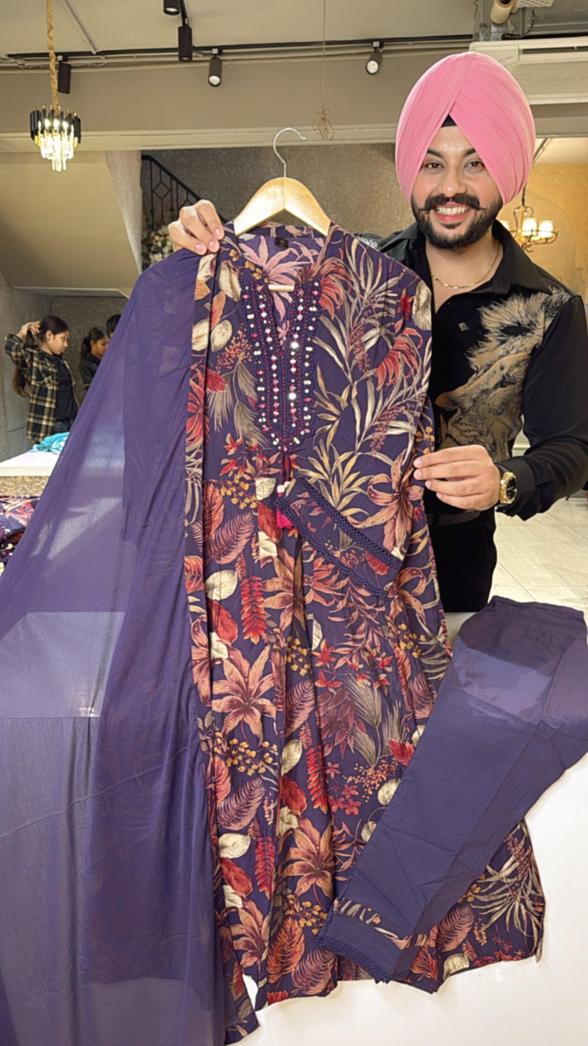 Brinjal Colour Soft Silk Pakistani A-line Suit with Beautiful Chiffon Duppata