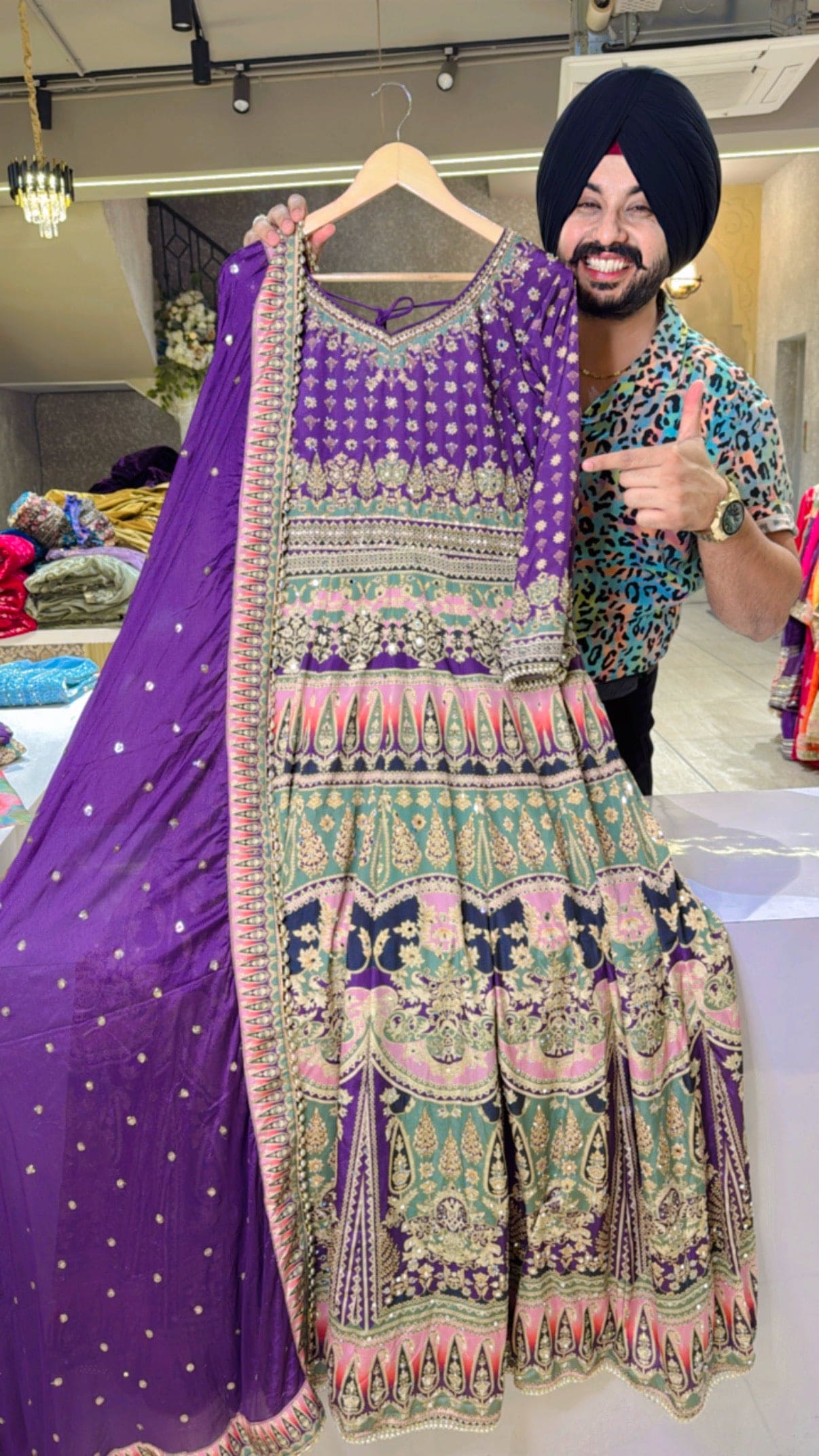 Purple Crepe Heavy embroidered & Mirror Pasting Anarkali Gown with Beautiful Duppata
