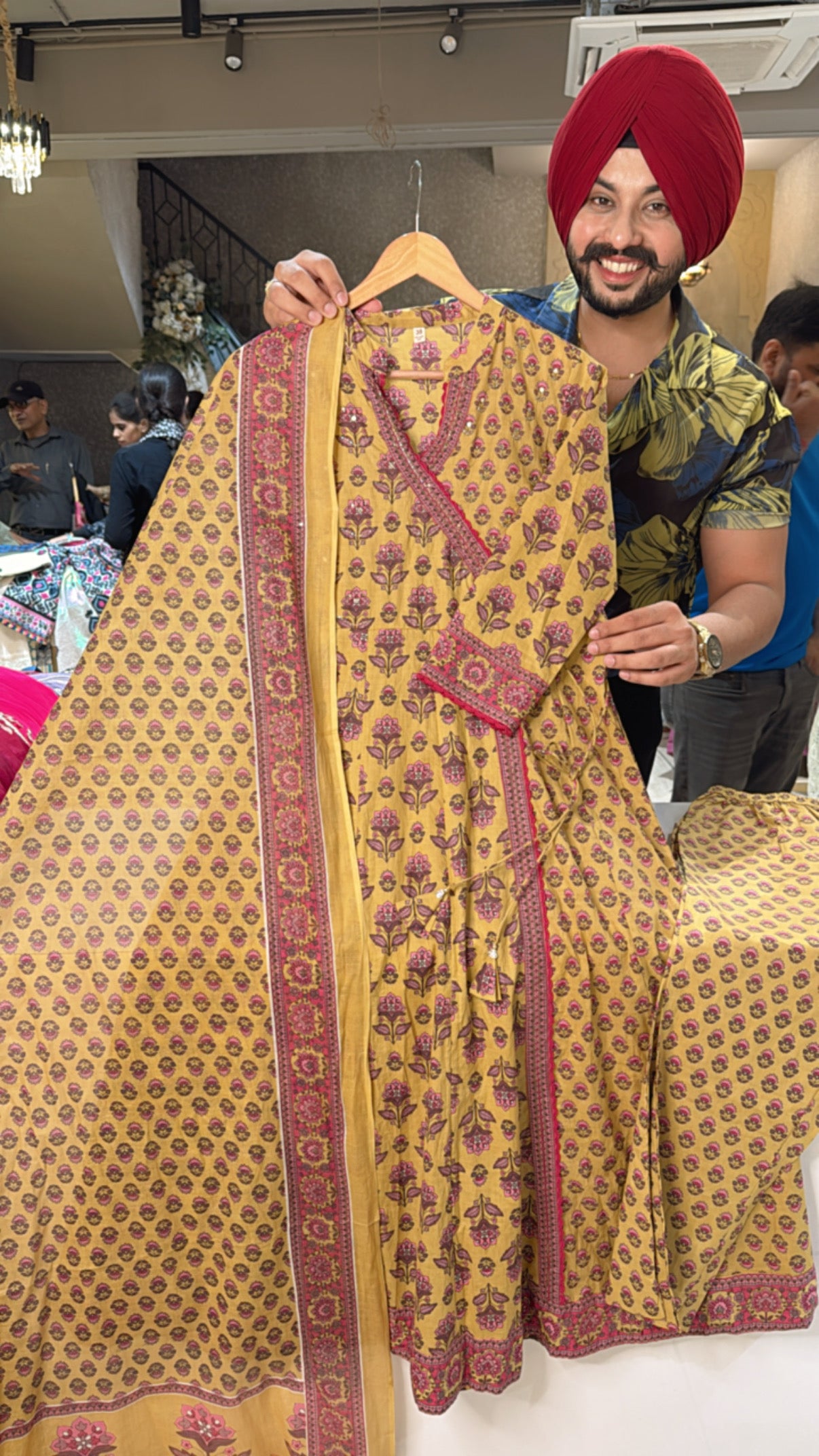 Light Mustard Cotton Angrakha Anarkali Suit with Beautiful Duppata