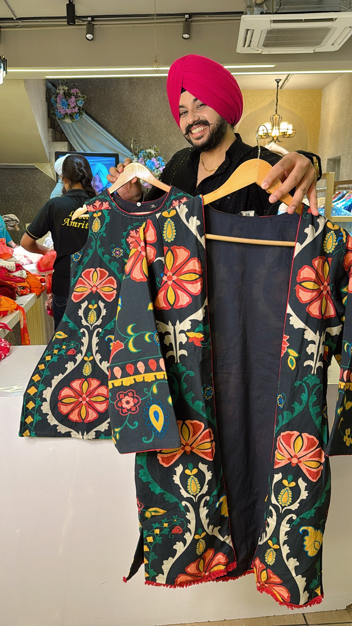 Matt Black Multicolored soft Khaadi Indowestern Coord set with Stylish Short shrug