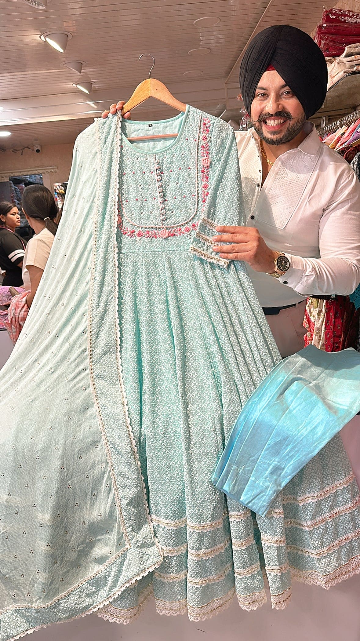 Light Blue Heavy Georgette Fully Embroidered Anarkali suit with Beauti