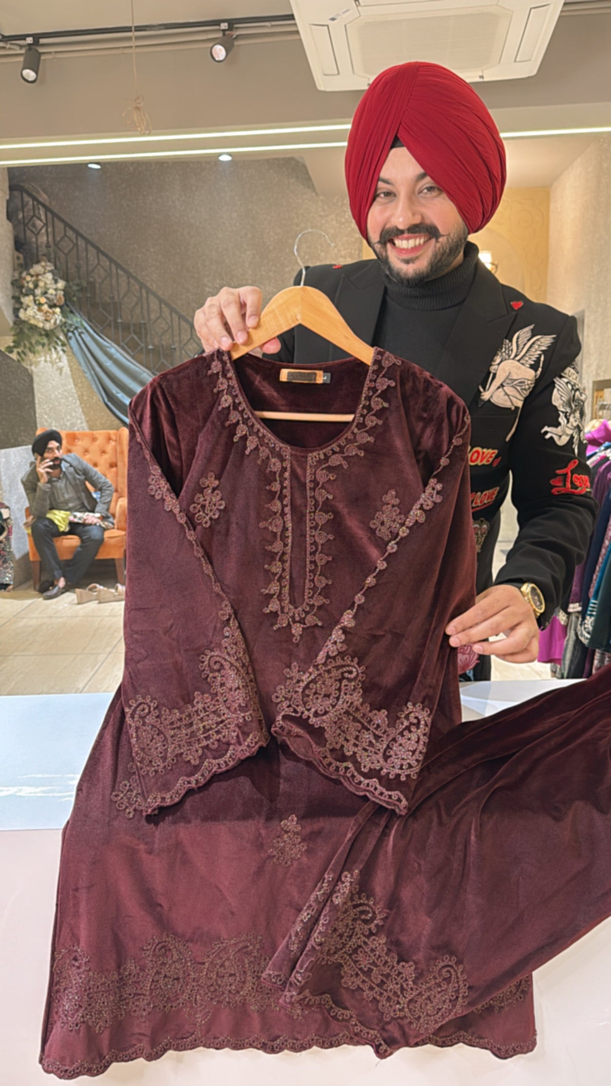 Maroon premium Velvet Hand embroidered Pakistani Salwar Coord set