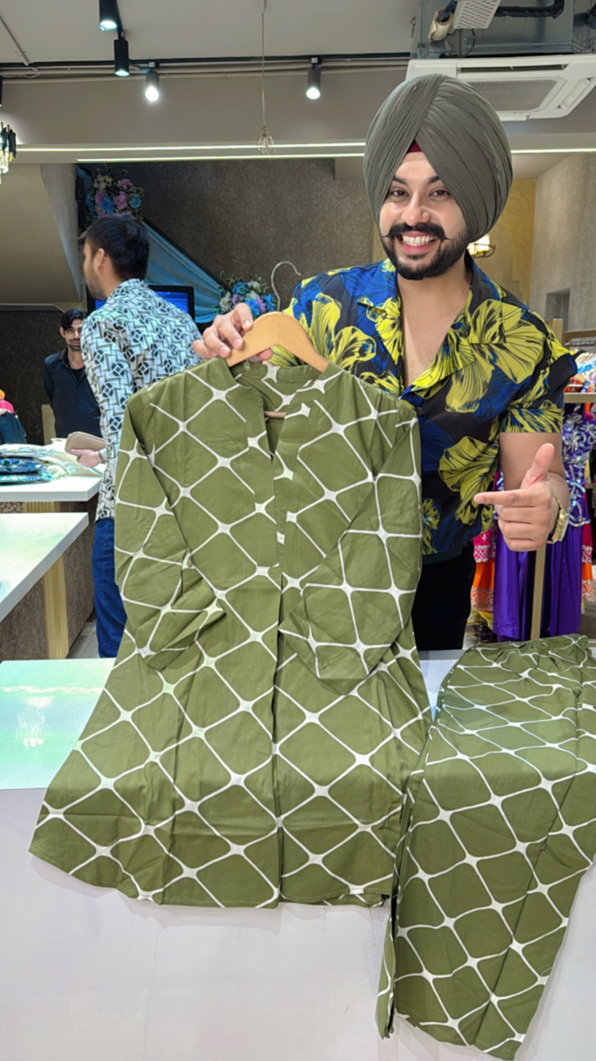 Olive Green soft Rayon Airport look Coord set