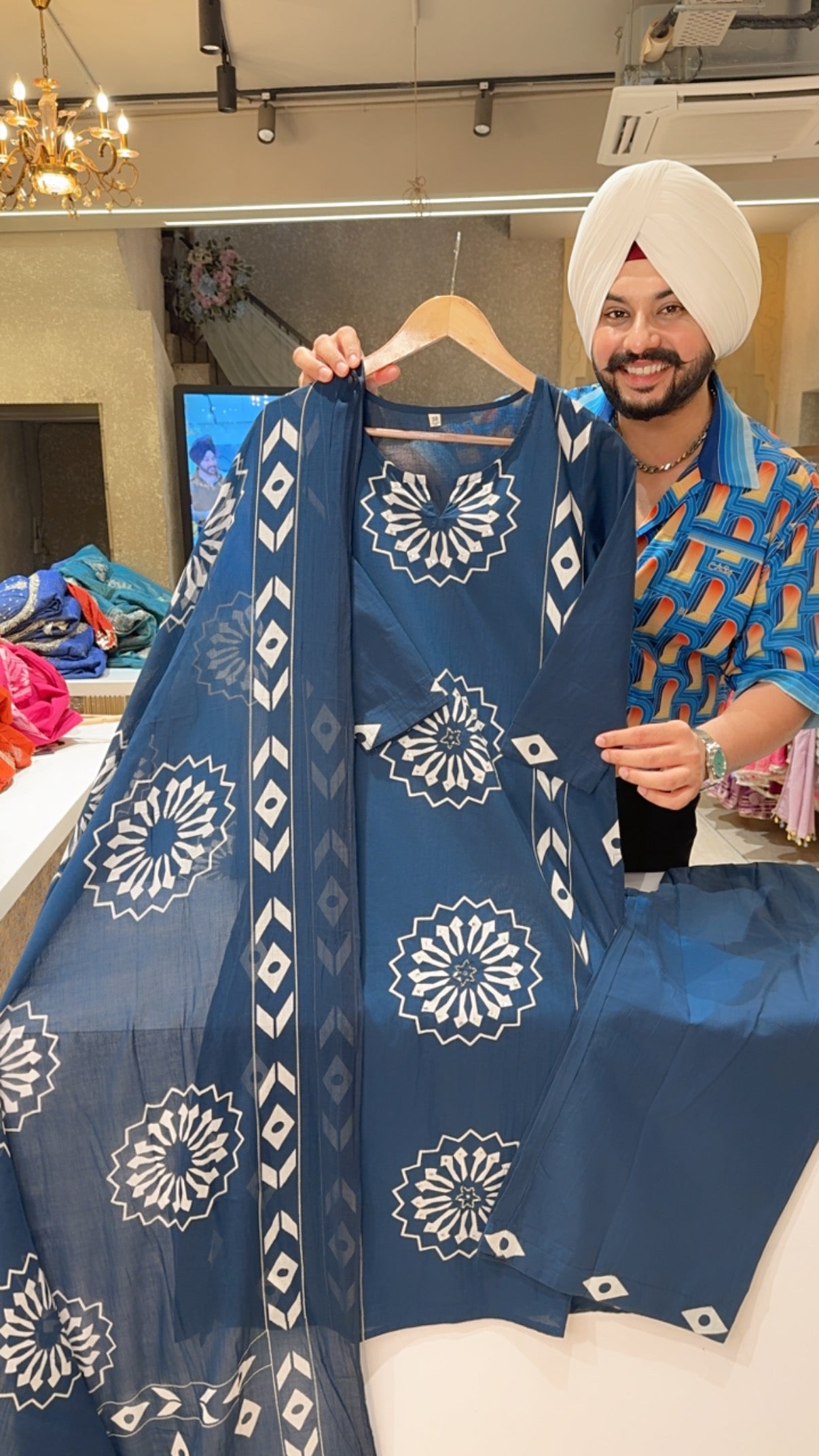 Blue Pure Cotton Office Wear Suit with Sleek Embroidery Work on it