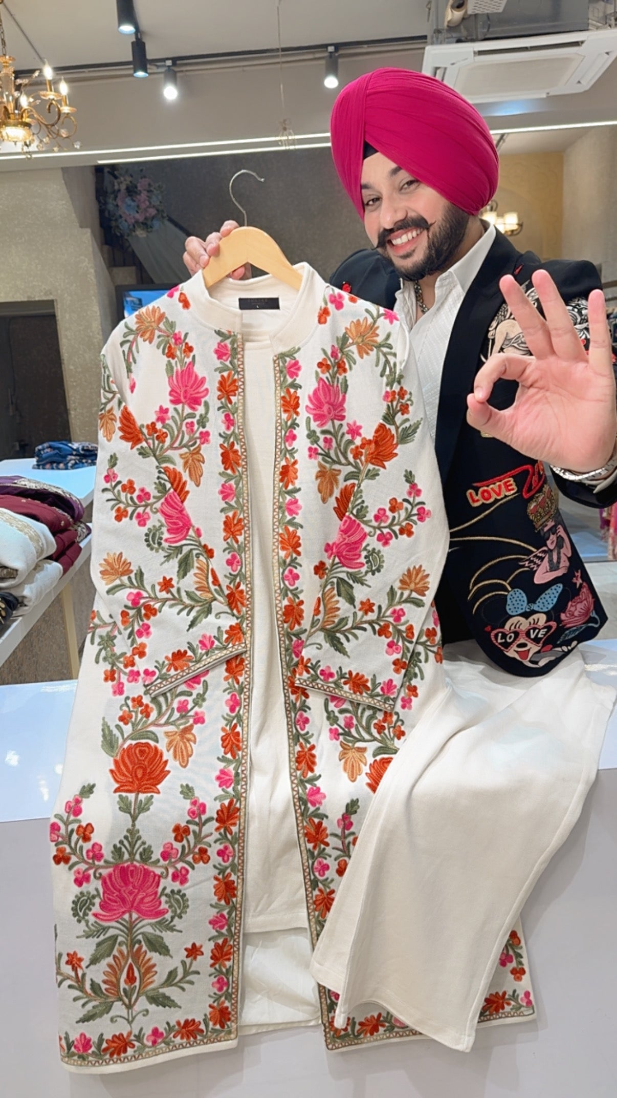 Moon White Woolen Long length Coord set With Heavy Embroidered Shrug (product Code IN0065)