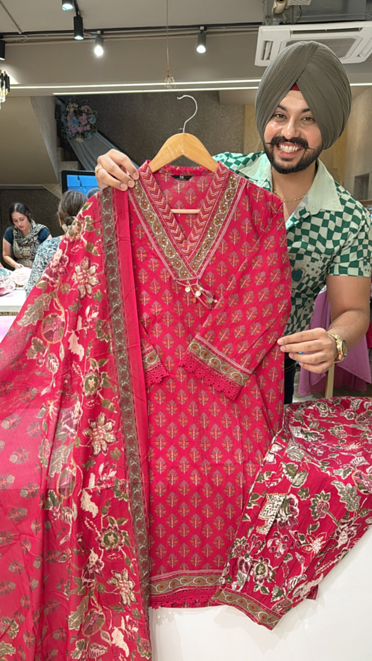 Rani pink Pure Cotton Indowestern Pathani Suit with Beautiful Duppata
