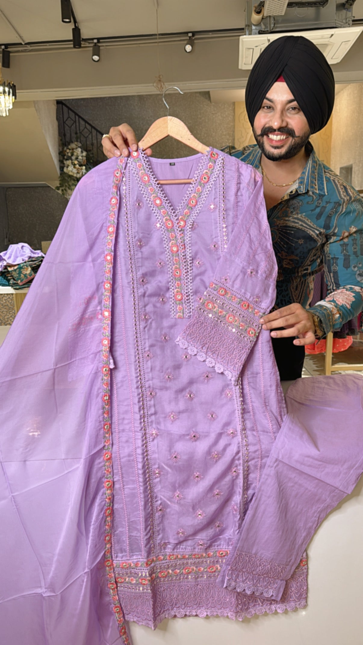 Lilac Soft Organza Heavy Embroidered Pakistani Suit with Beautiful Organza Duppata
