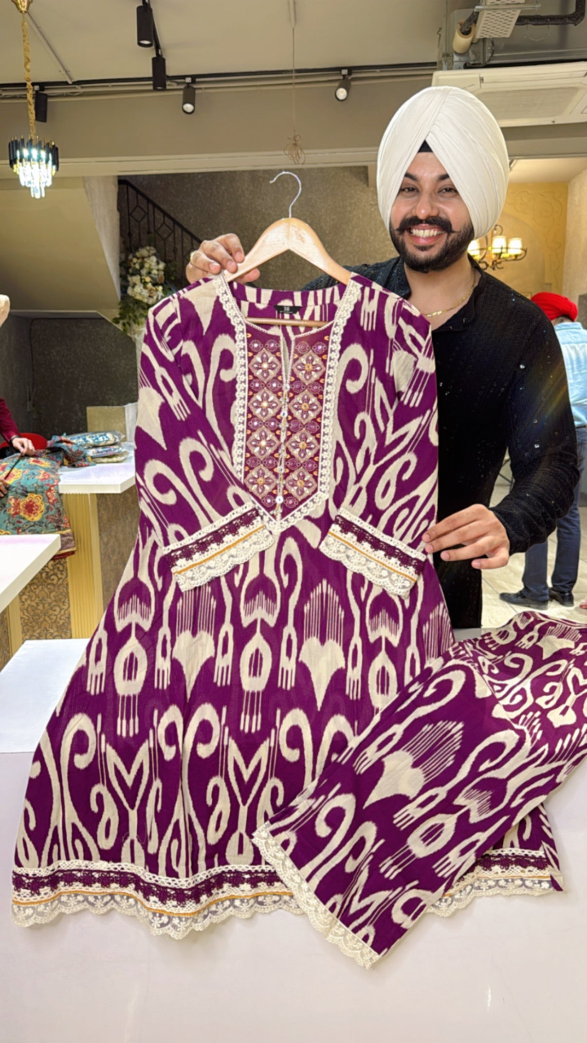 Purple Pure Cotton Paplum Coord set with embroidery Work on neck