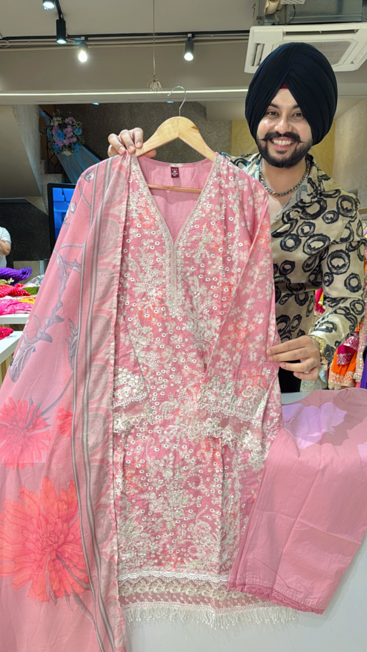 Pink Heavy Embroidered Kashmiri Suit with Mal Mal Duppata