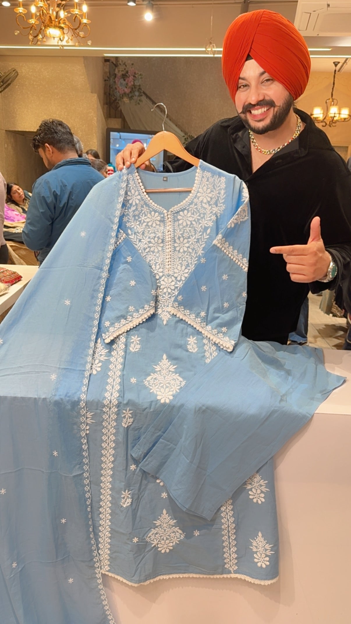 Powder Blue Mal Cotton Embroidered Semi Formal Straight Suit with Mal cotton Duppata