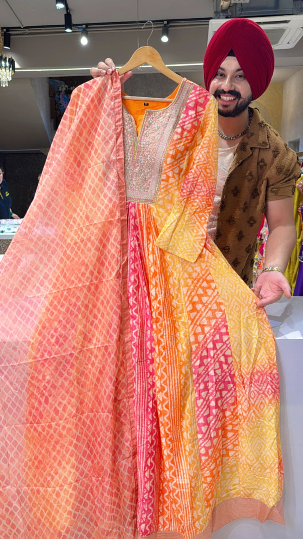 Vibrant Multicolored Soft Silk Front Gathering Embroidered Anarkali Gown with Beautiful Organza Duppata