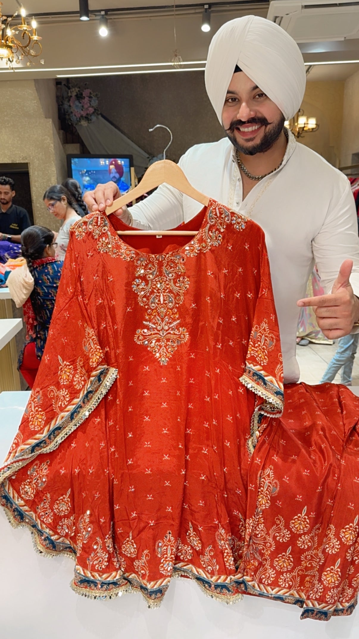 Rust Crepe Embroidered & Mirror Pasting Designer Butter Fly Coord set