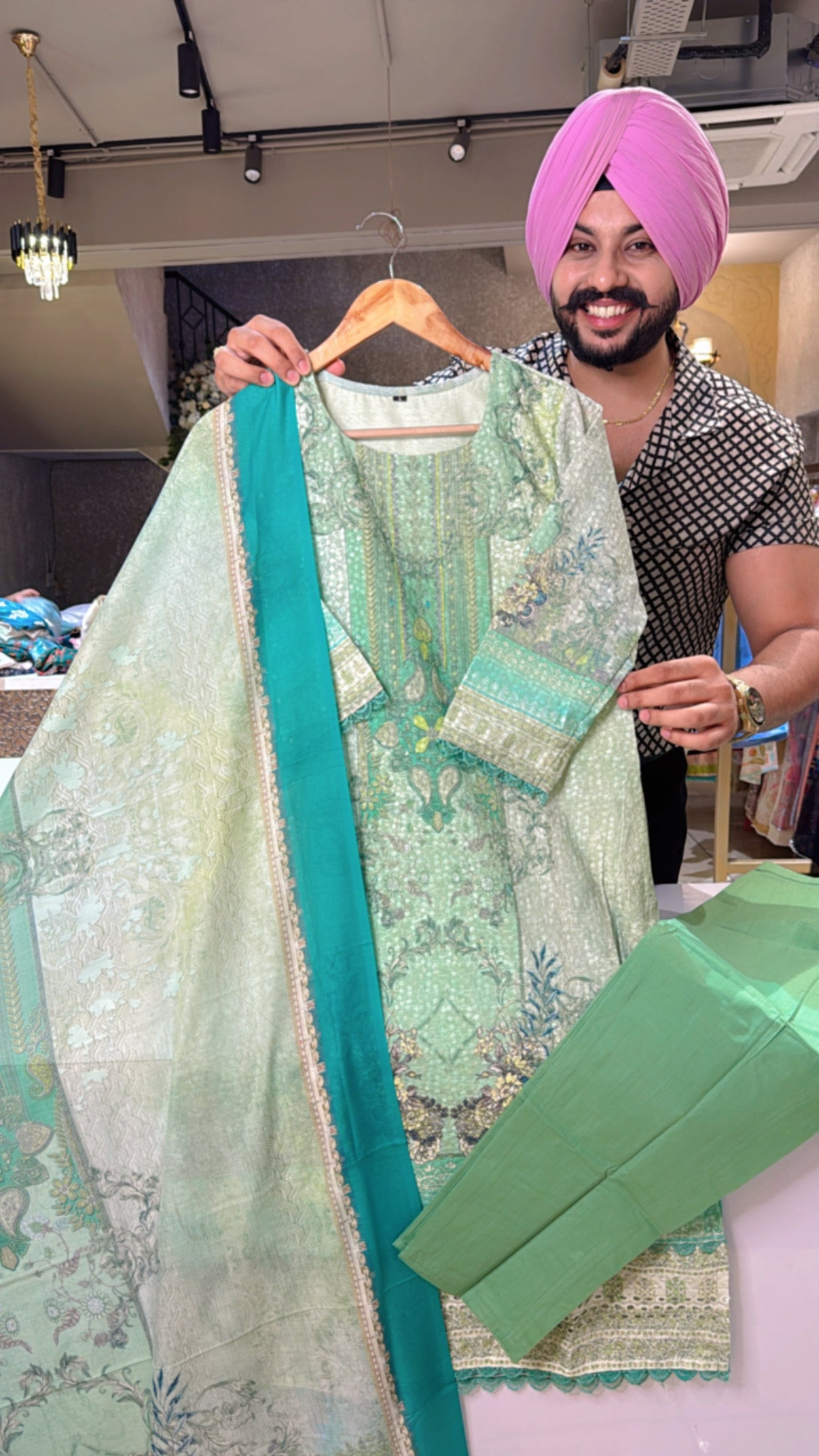 Pastel Green Cotton Self embroidery & Sequins Work straight Suits with Beautiful Dupatta