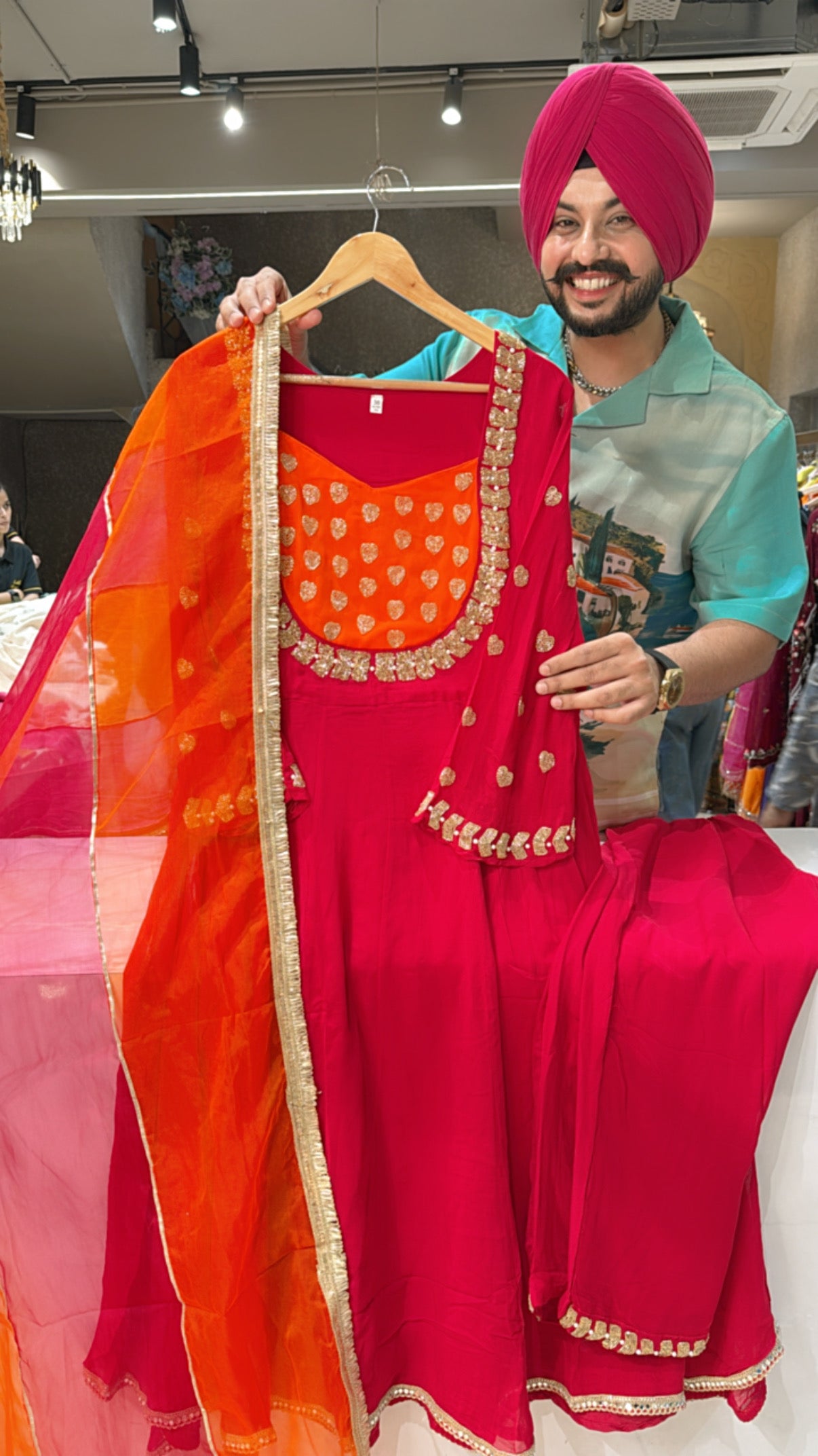 Rani Pink Georgette Heavy Hand embroidered Party Wear Anarkali suit with Beautiful Gotta Work Organza Duppata