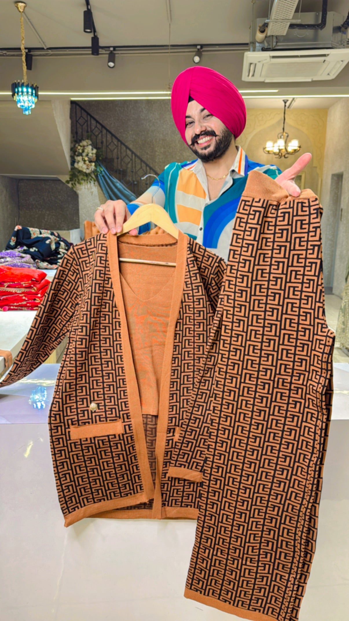 Tan Brown Imported Woolen western 3 piece Coord set