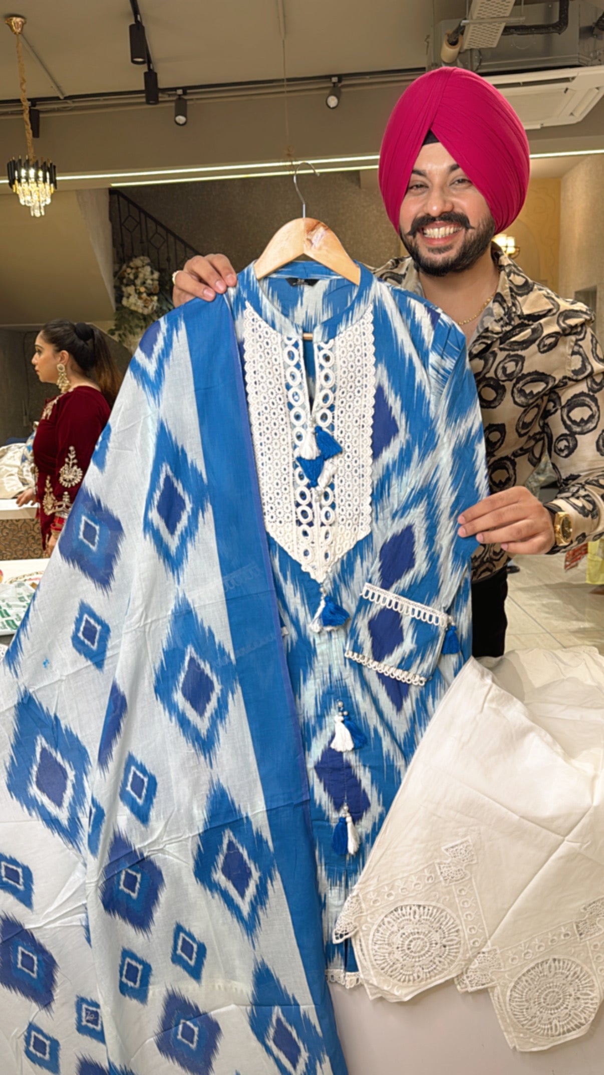 Blue & white pure cotton Indo western office Wear Plazo suit