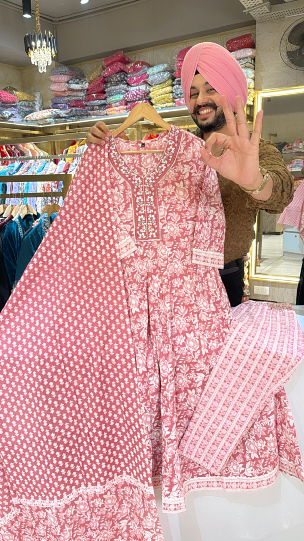 Onion pink pure Cotton Office Wear Anarkali Suit with Beautiful Duppata